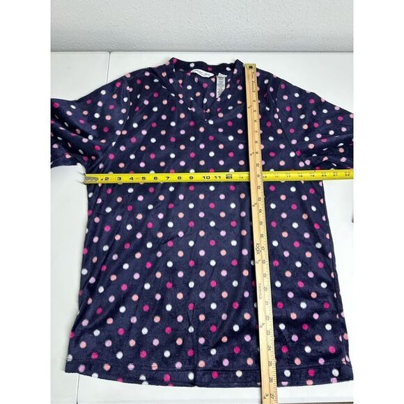 Hotel Spa Collection Polka Dot Feece Pajama Top Navy Blue Pink Size XL See Notes - Picture 6 of 11